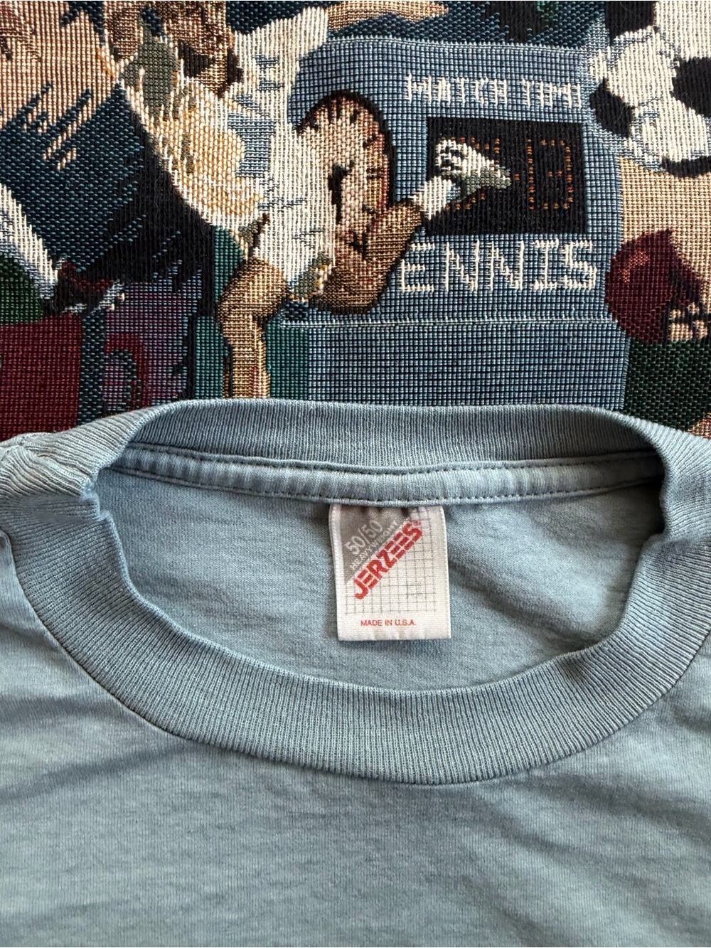 Vintage 90s Men’s Jerzees Graphic Ducks Light Blue Graphic T-shirt - Picture 2 of 4